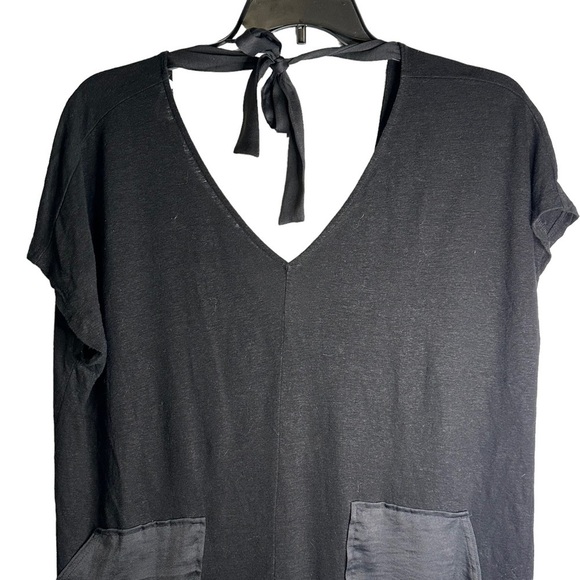 Lou & Grey Women's Black Linen Blend Tie Back Pockets Shift Dress Small *Pinhole - Picture 5 of 10